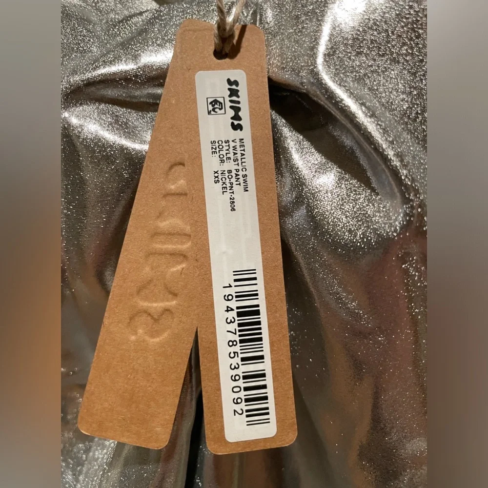 NWT Skims Metallic Swim V Waist Pant Rouched Silver Nickle XXS